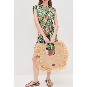 FARM Rio Heli Leaves Pearl T-Shirt Jersey Mini Dress Large Tropical casual